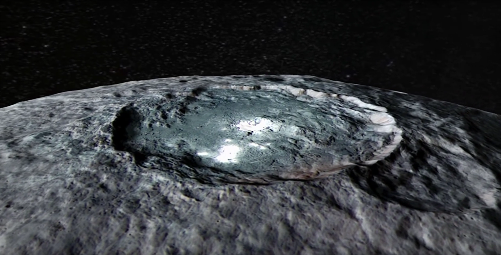 Animated flight over dwarf planet Ceres
